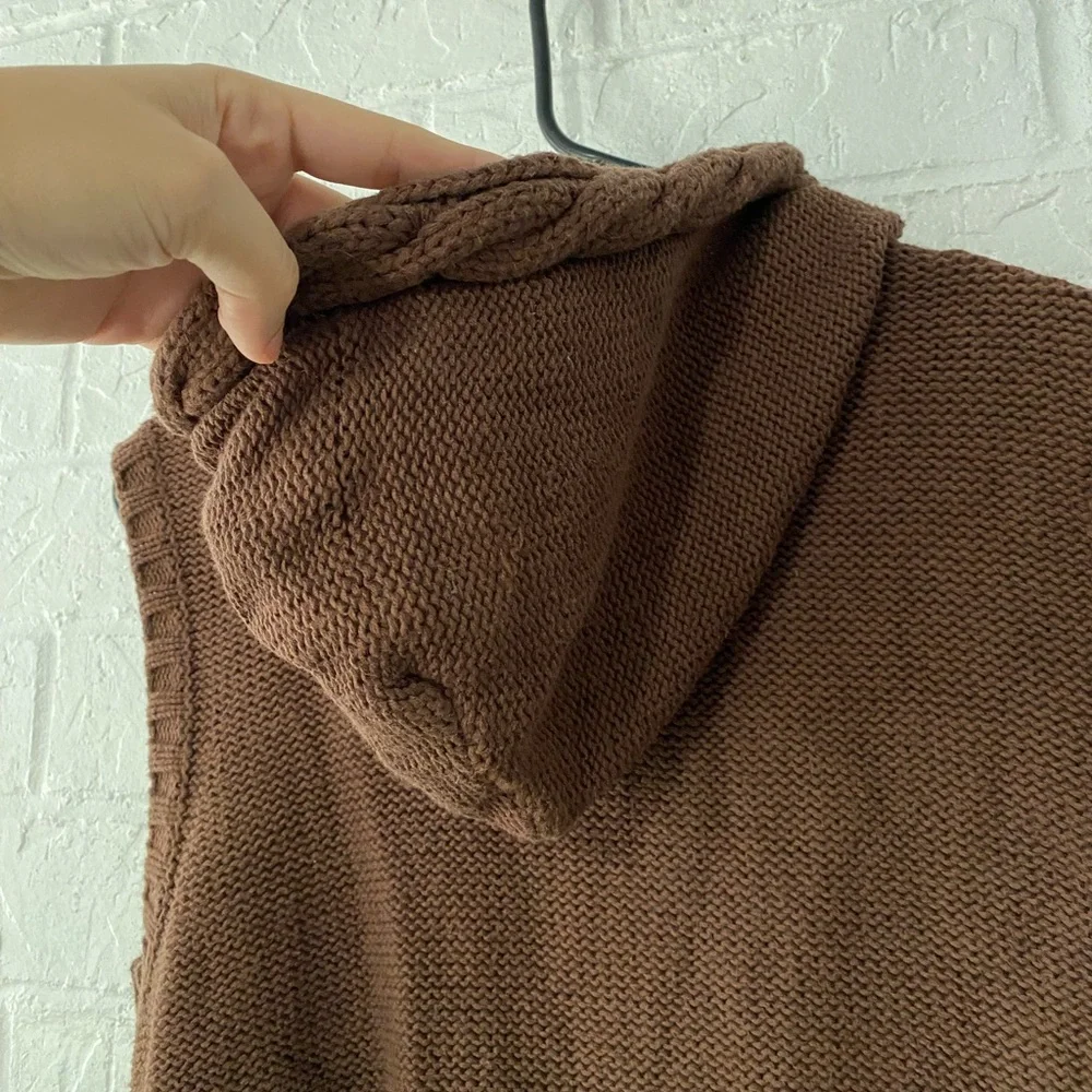 Dressbarn Y2K Brown Cable Knit Hooded Cotton Sweater Vest - Picture 11 of 12